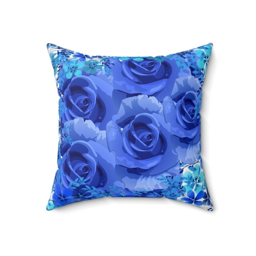 Interiows Decors- Vibrant Blue Roses Square Pillow | Elegant Floral Decorative Cushion for Living Room