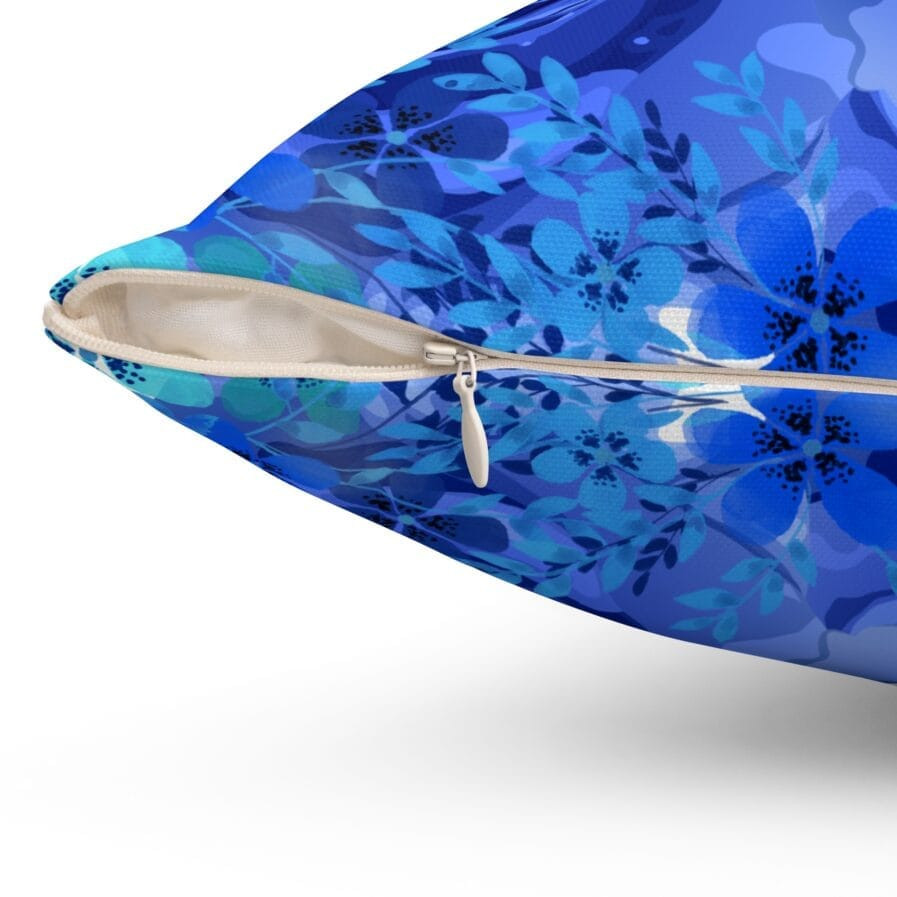 Interiows Decors- Vibrant Blue Roses Square Pillow | Elegant Floral Decorative Cushion for Living Room