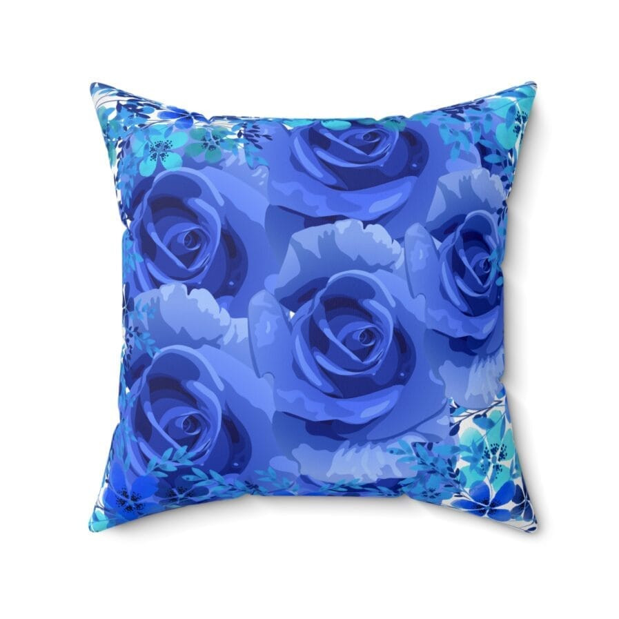 Interiows Decors- Vibrant Blue Roses Square Pillow | Elegant Floral Decorative Cushion for Living Room