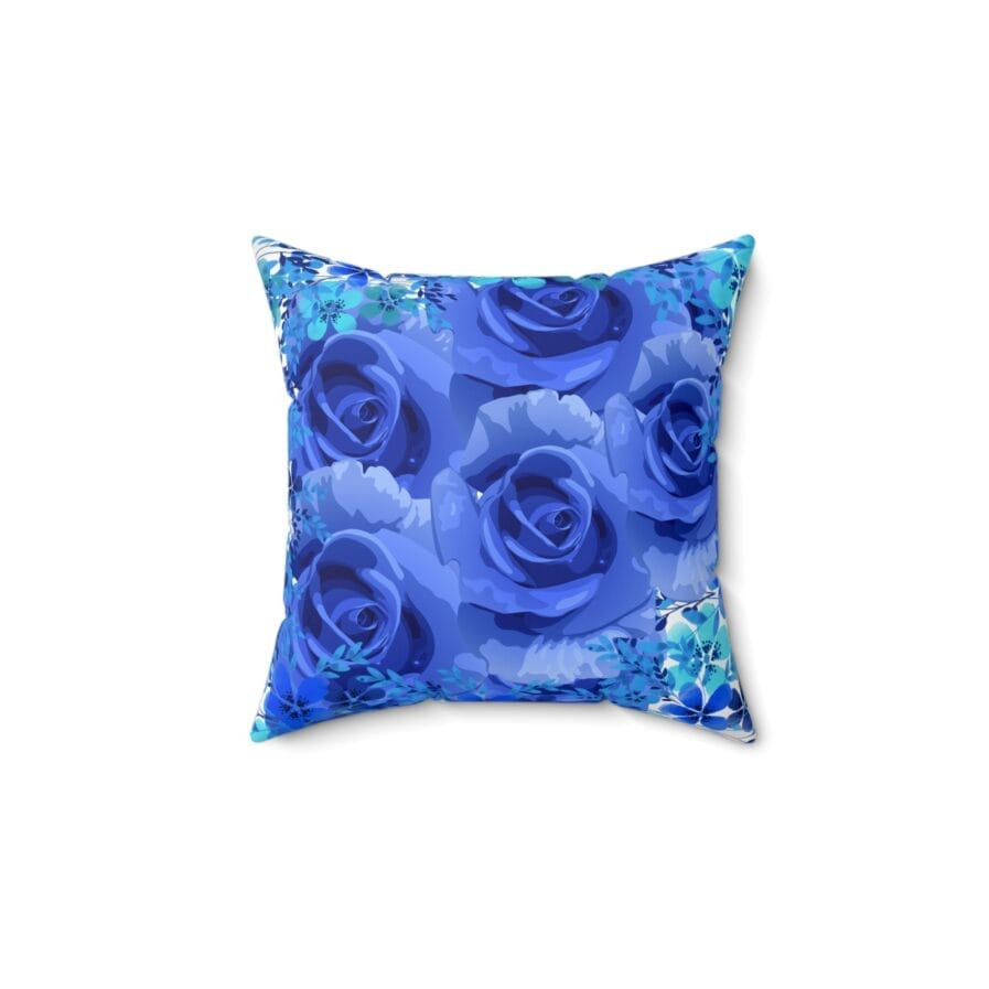 Interiows Decors- Vibrant Blue Roses Square Pillow | Elegant Floral Decorative Cushion for Living Room