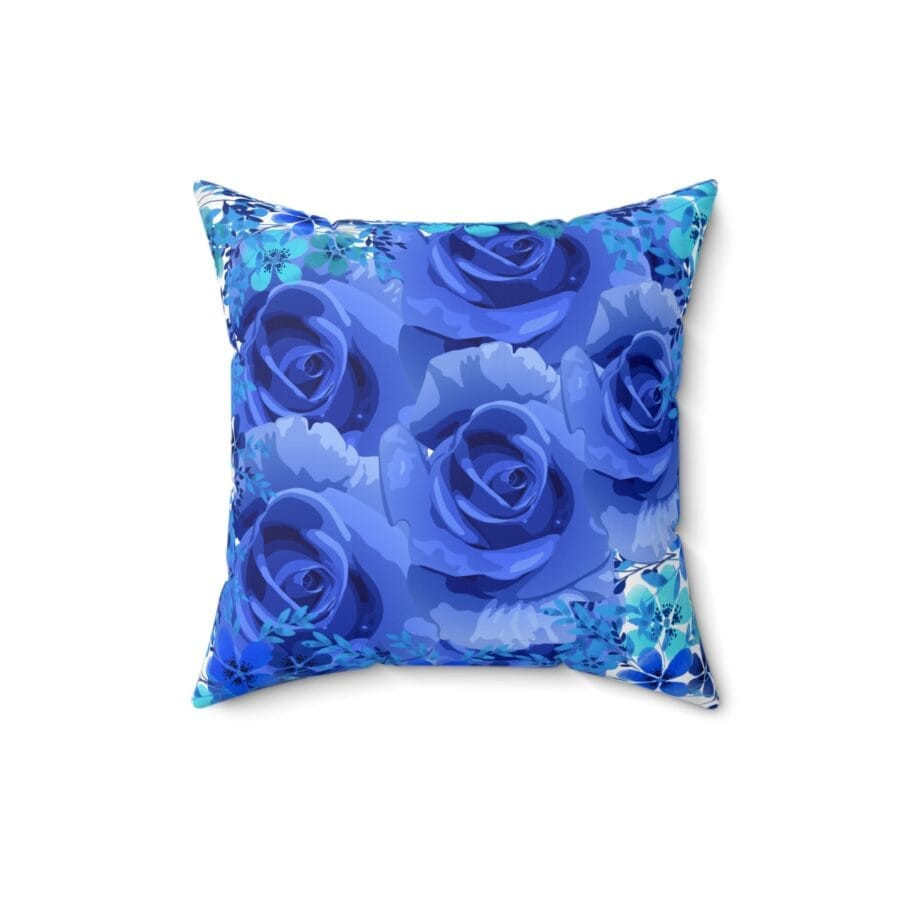 Interiows Decors- Vibrant Blue Roses Square Pillow | Elegant Floral Decorative Cushion for Living Room
