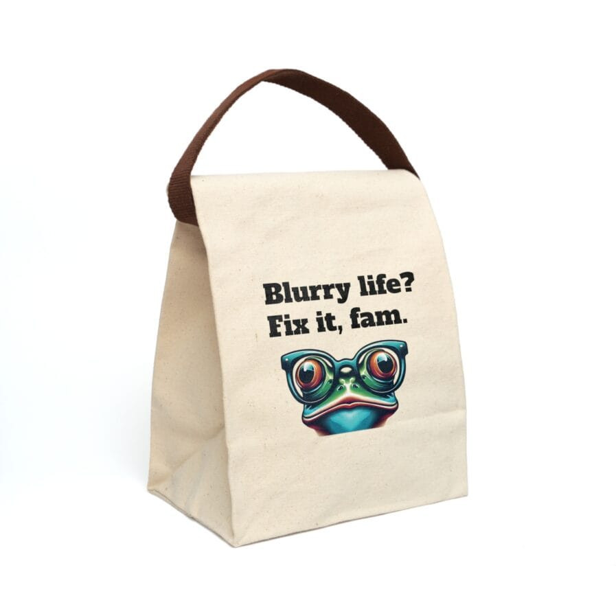 Canvas Lunch Bag, Blurry life Fix it, fam Tote Bag Quote, Gen Z College Shopping, Cotton Bag with Black Strip, Reusable