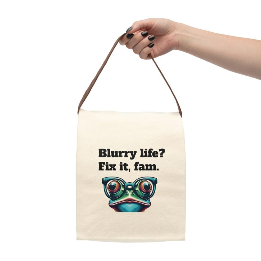 Canvas Lunch Bag, Blurry life Fix it, fam Tote Bag Quote, Gen Z College Shopping, Cotton Bag with Black Strip, Reusable