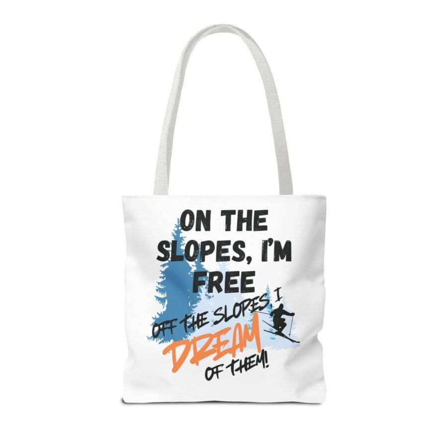 Ski-Themed White Tote Bag - Bag for Shopping, Gym, and More