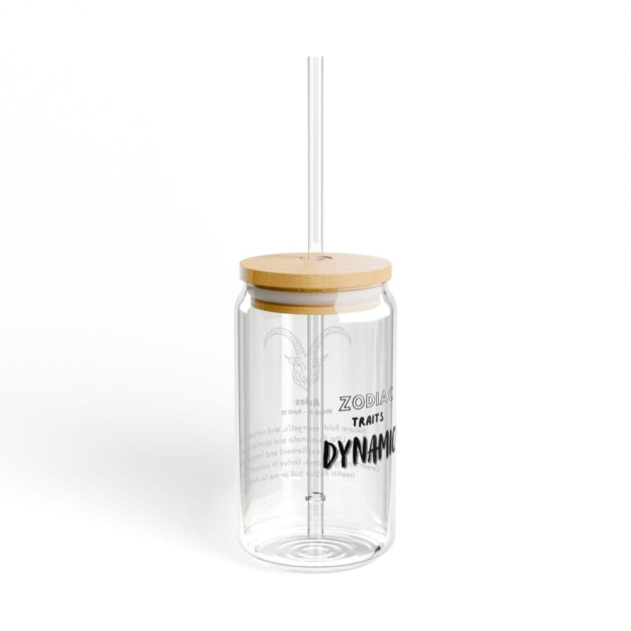 Aries Zodiac Sign Glass Tumbler - 16oz with Lid & Straw