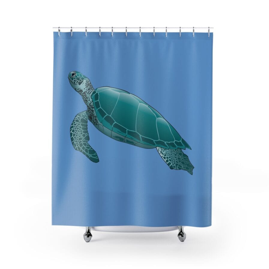 Blue Ocean Turtle Shower Curtain - Polyester Fabric - Size 71x74 Inch