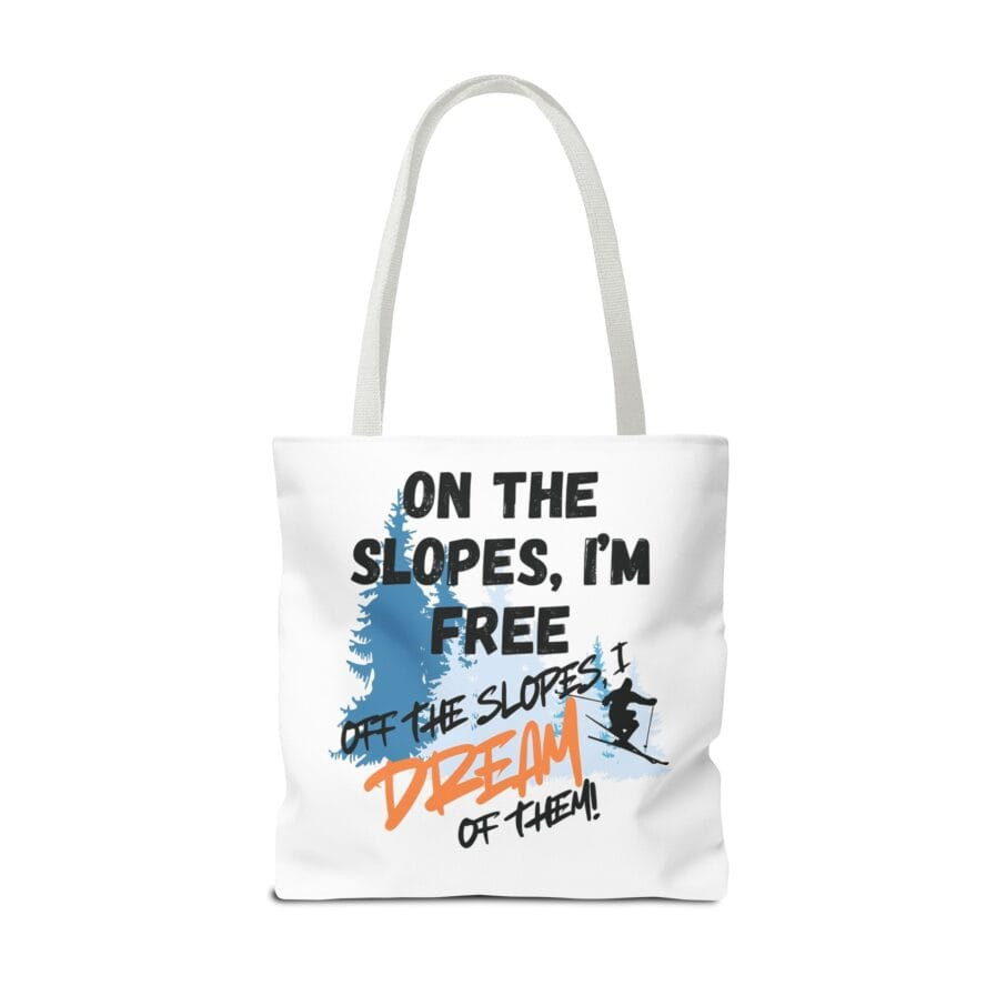 Ski-Themed White Tote Bag - Bag for Shopping, Gym, and More