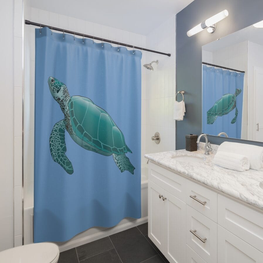 Blue Ocean Turtle Shower Curtain - Polyester Fabric - Size 71x74 Inch