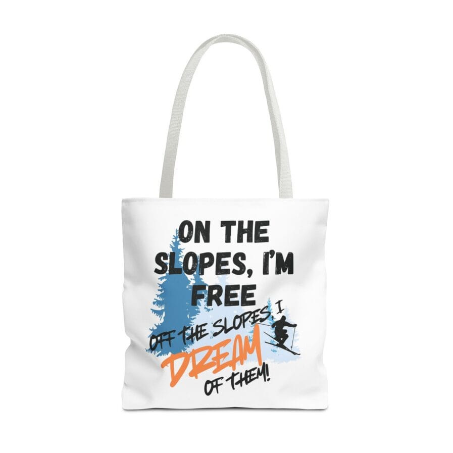 Ski-Themed White Tote Bag - Bag for Shopping, Gym, and More
