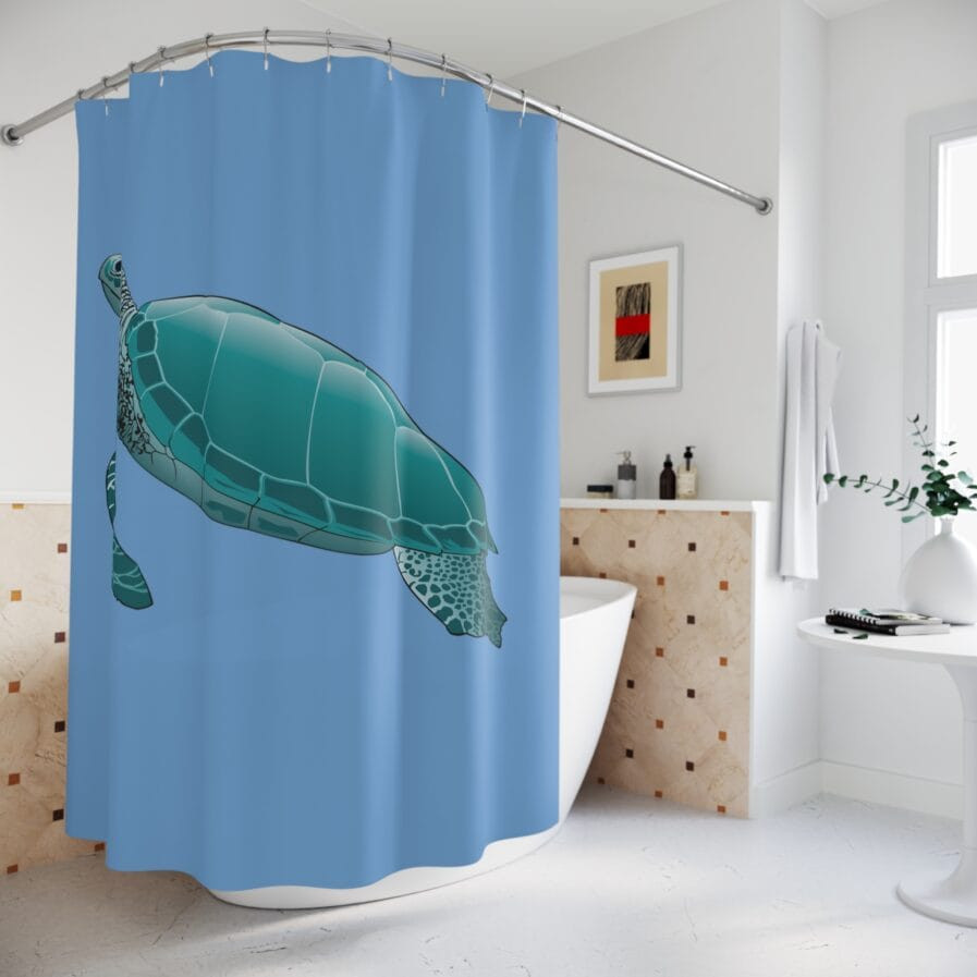 Blue Ocean Turtle Shower Curtain - Polyester Fabric - Size 71x74 Inch