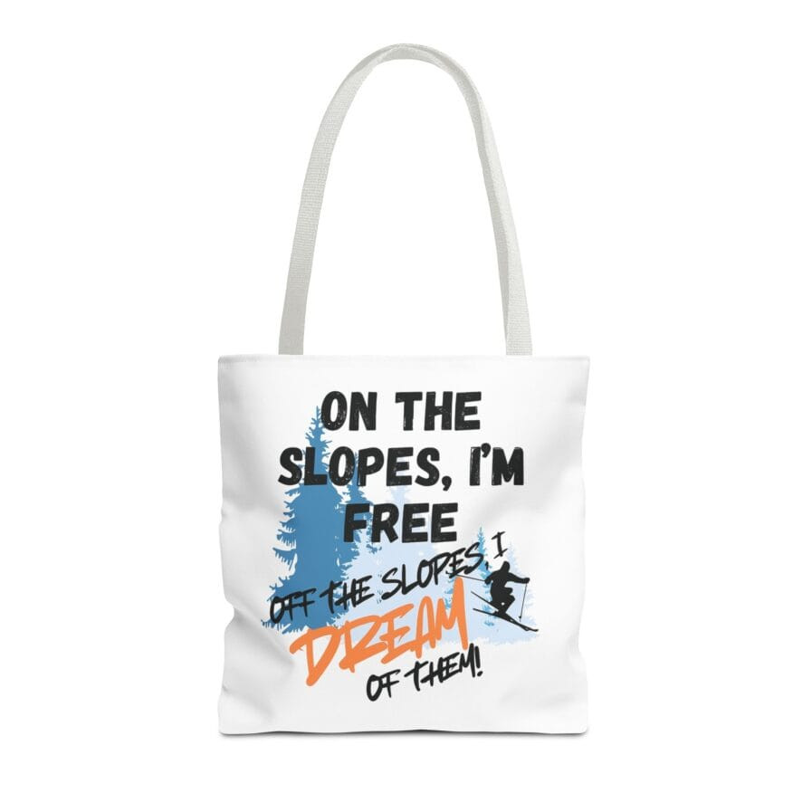 Ski-Themed White Tote Bag - Bag for Shopping, Gym, and More