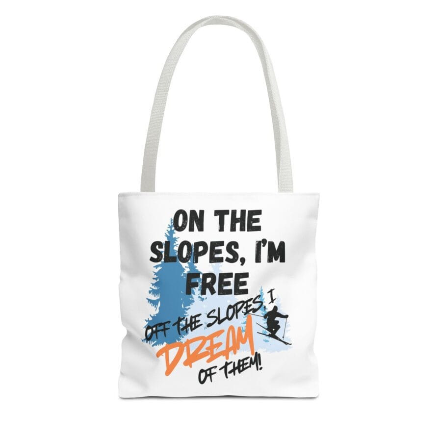 Ski-Themed White Tote Bag - Bag for Shopping, Gym, and More
