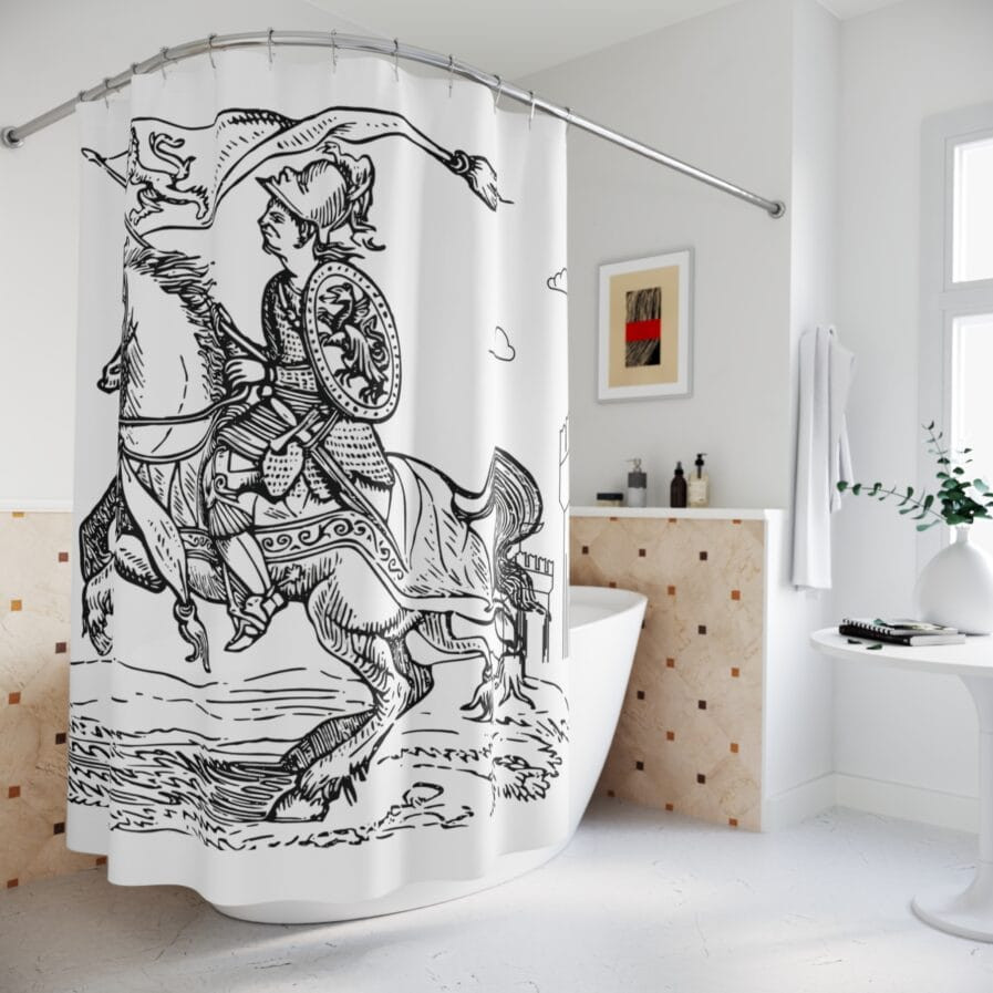 Black & White Regal Knight Waterproof Shower Curtain – Polyester,  Easy Installation with  12 buttonholes 71" × 74"