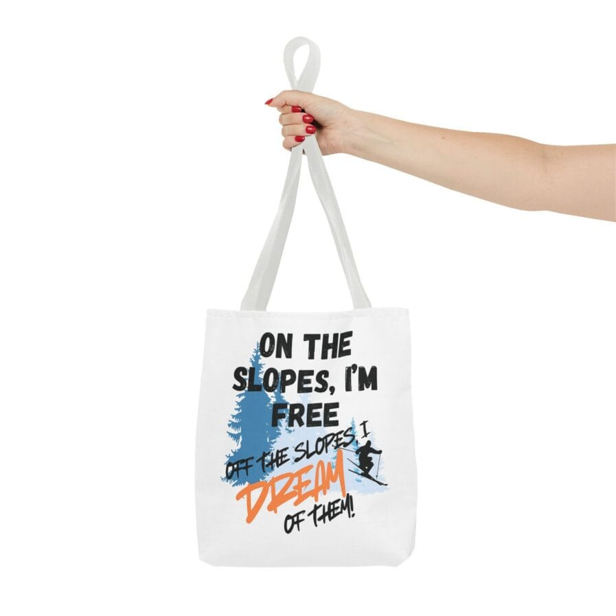 Ski-Themed White Tote Bag - Bag for Shopping, Gym, and More