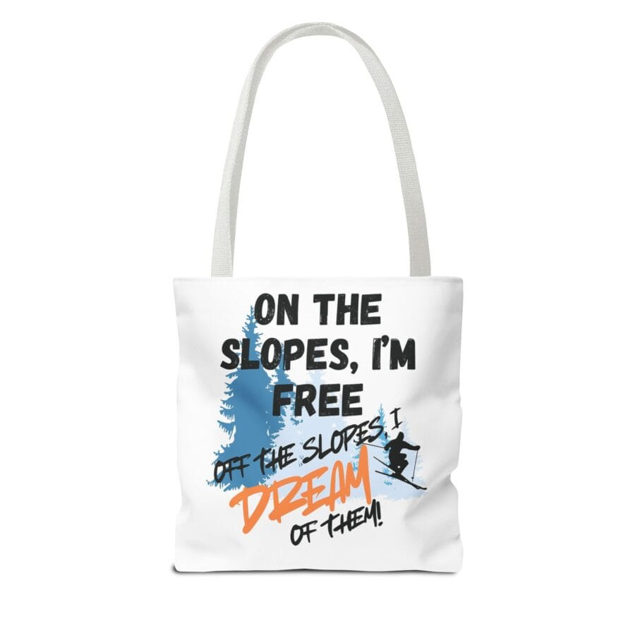 Ski-Themed White Tote Bag - Bag for Shopping, Gym, and More