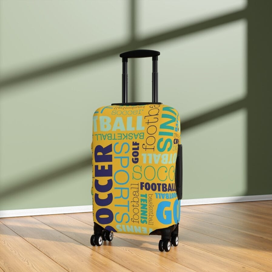 Yellow Rugby Soccer Theme Luggage Cover, Travel Accessory, Suitcase Protector,