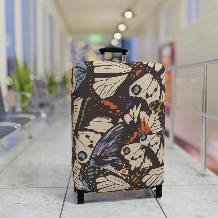 Butterfly Floral Luggage Cover, Travel Accessory, Suitcase Protector, Gift for Travel Lovers