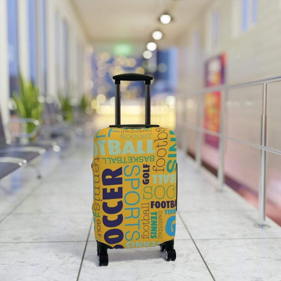 Yellow Rugby Soccer Theme Luggage Cover, Travel Accessory, Suitcase Protector,