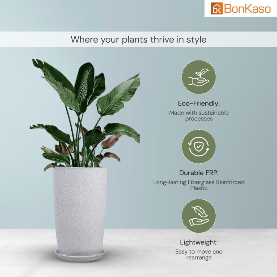 Elegant 14-Inch Tall Polymer Flower Pot | Indoor & Outdoor Weather-Resistant Planter