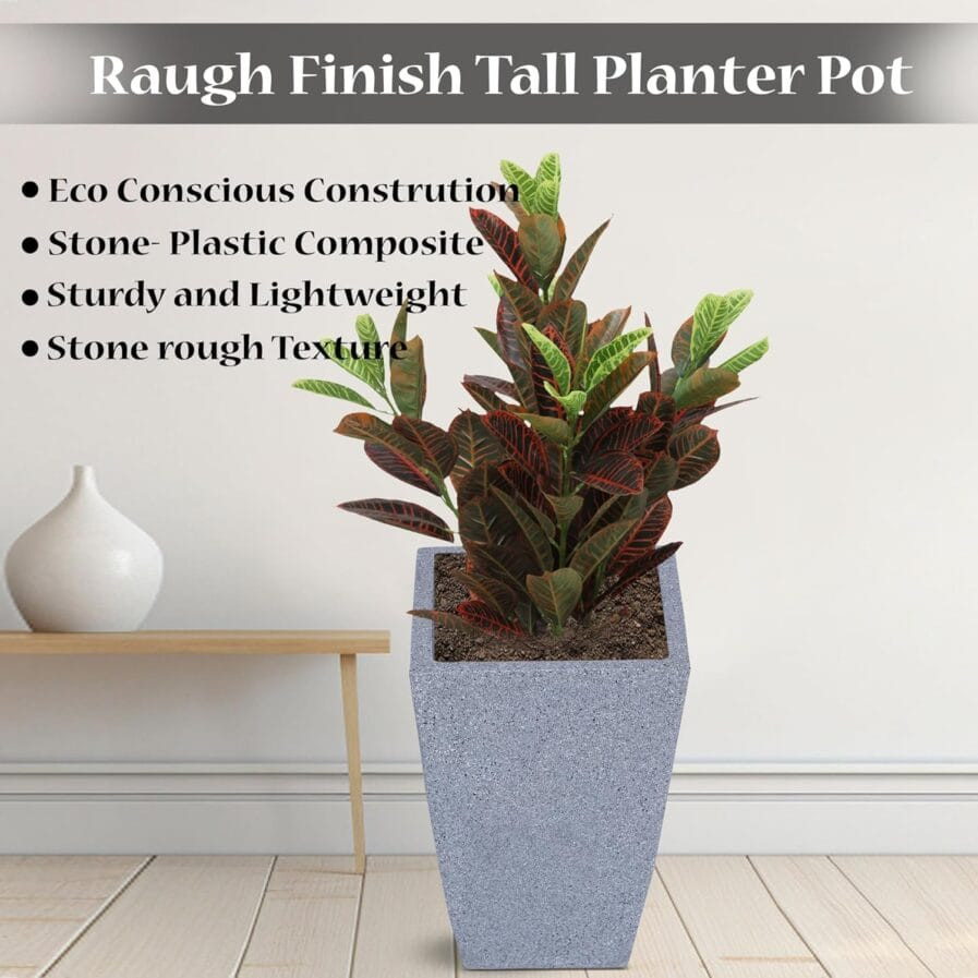 BonKaso 24-Inch Light Grey Marble Finish Square Tower Planter