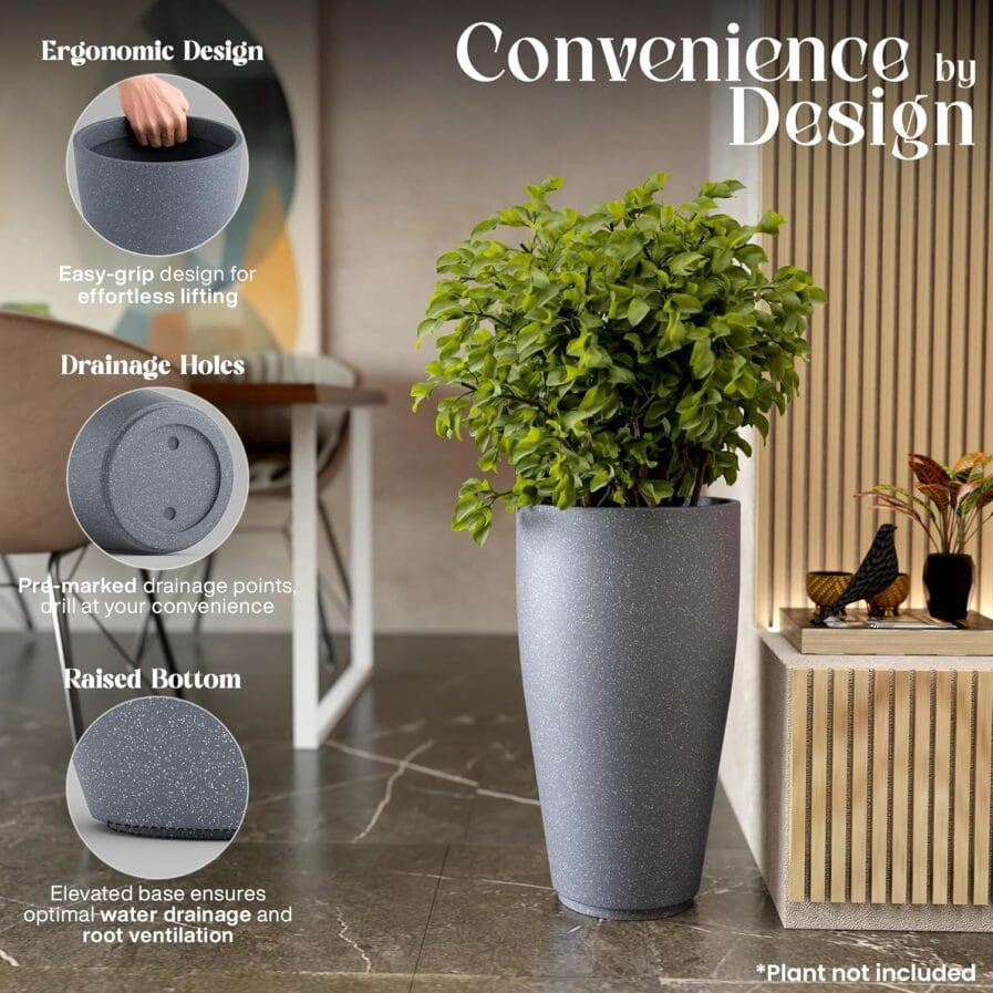 Tall Flower Pot 24 Inch  - Durable Polymer Indoor Outdoor