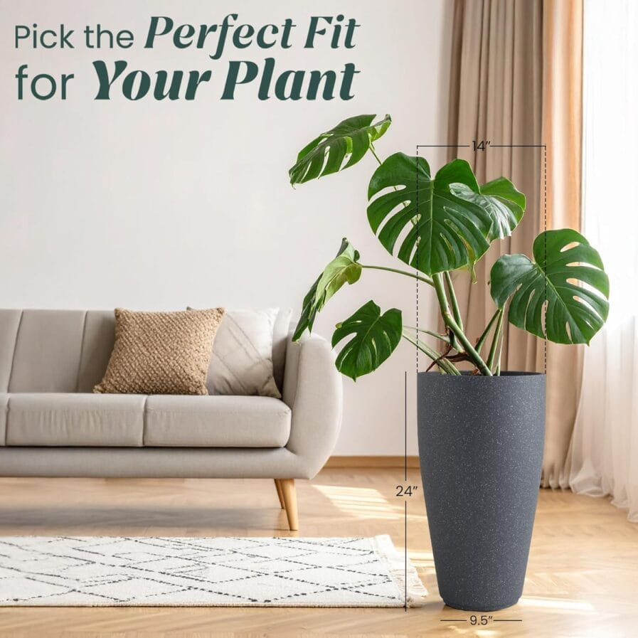 Tall Flower Pot 24 Inch  - Durable Polymer Indoor Outdoor