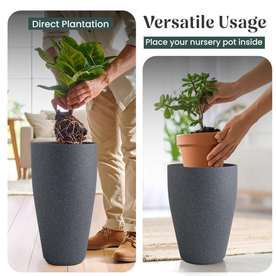 Tall Flower Pot 24 Inch  - Durable Polymer Indoor Outdoor